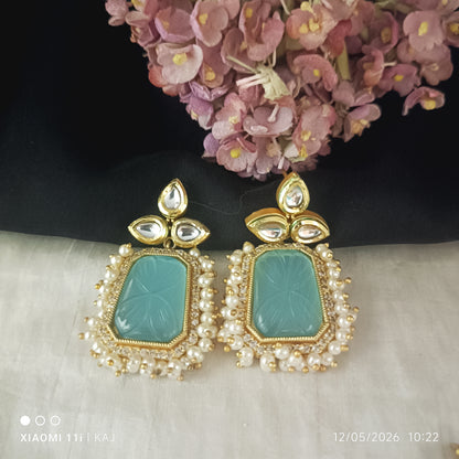 Monalisa glass stone earrings with cluster of Pearl's