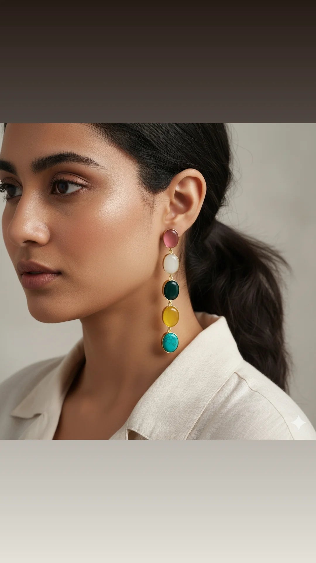 Monalisa stones multi colour long earrings