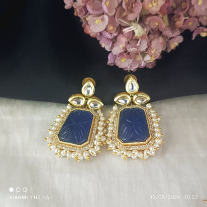 Monalisa glass stone earrings with cluster of Pearl's