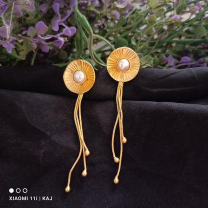 Golden Cascade Pearl Earrings with real pearl