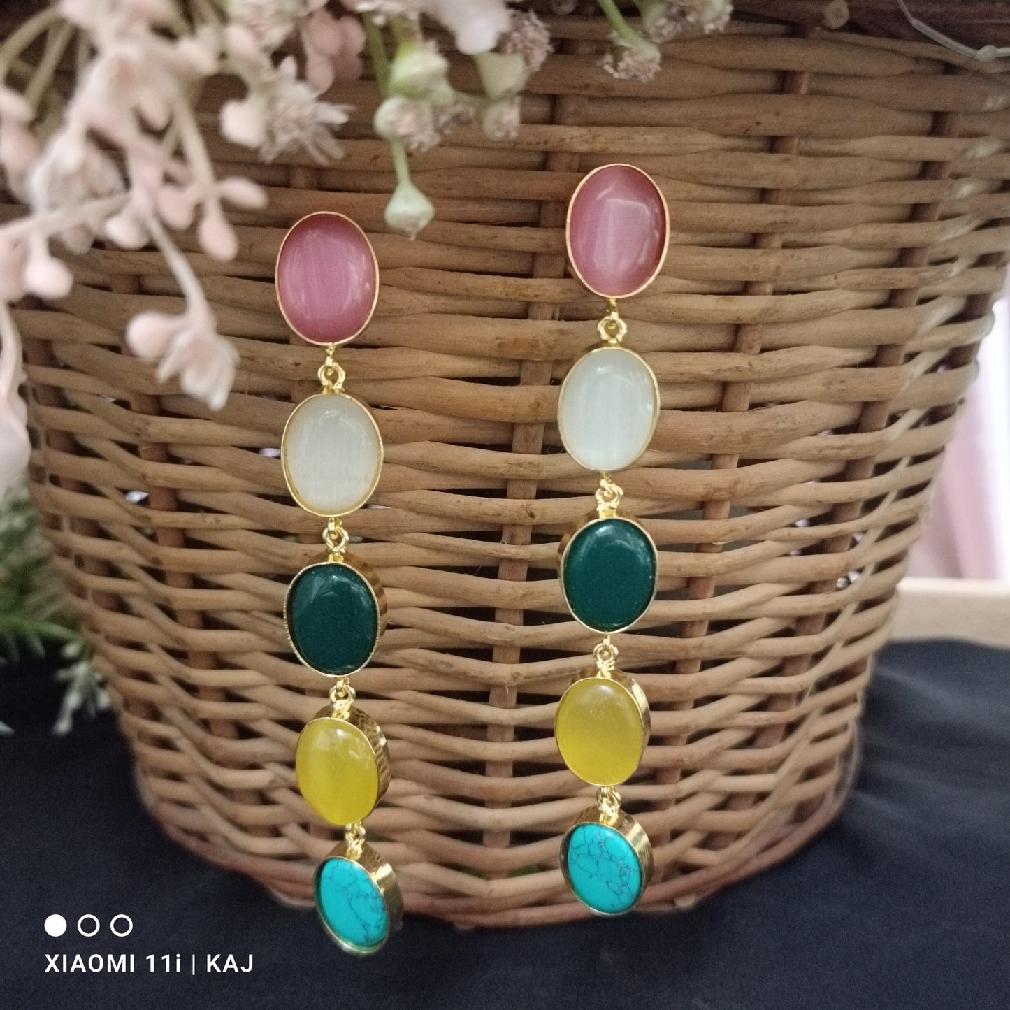 Monalisa stones multi colour long earrings