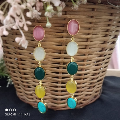 Monalisa stones multi colour long earrings