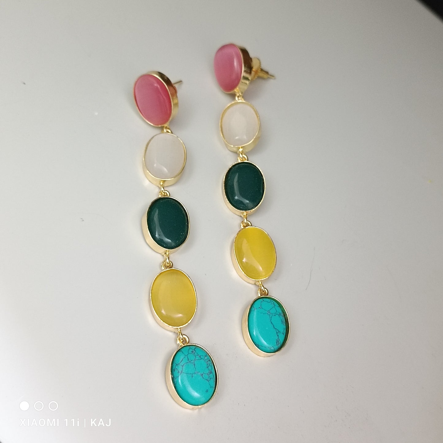 Monalisa stones multi colour long earrings