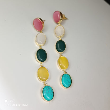 Monalisa stones multi colour long earrings
