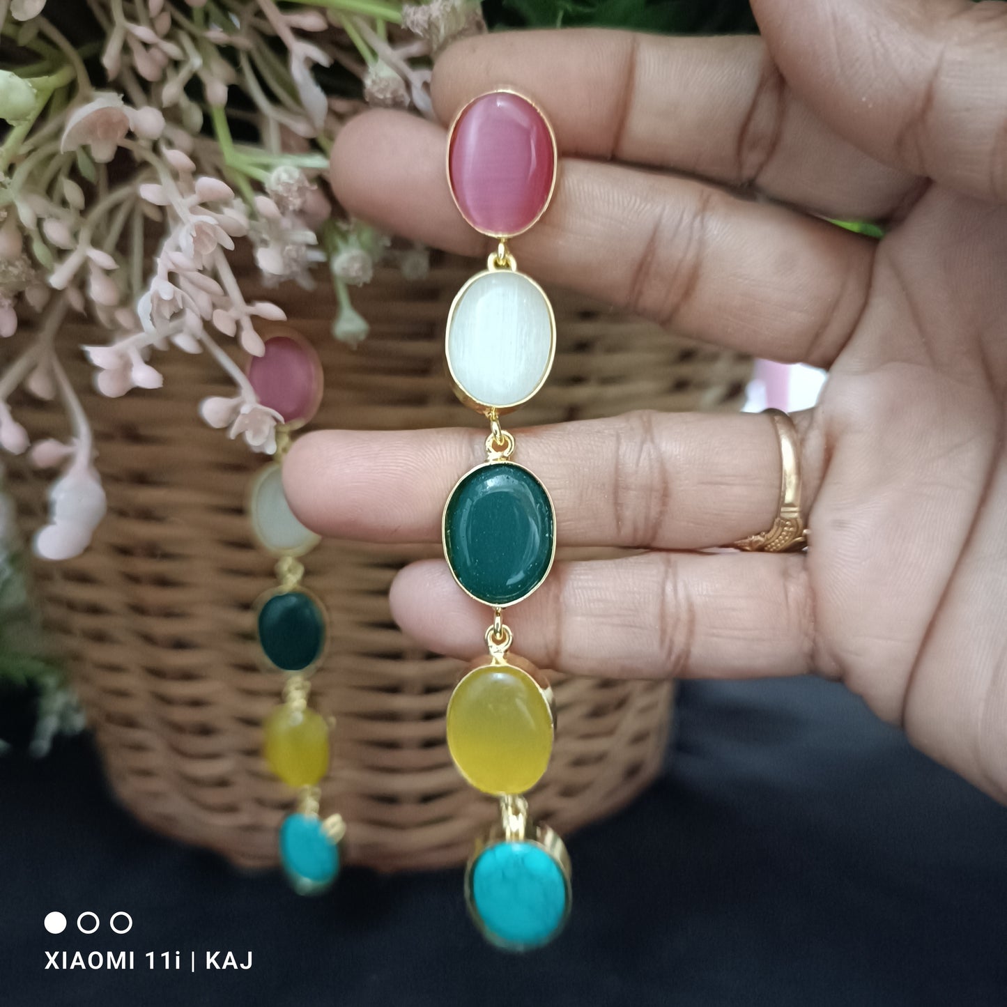 Monalisa stones multi colour long earrings