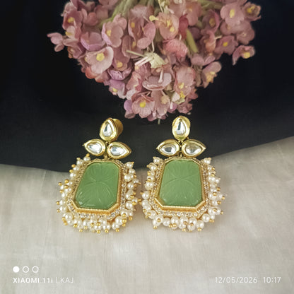 Monalisa glass stone earrings with cluster of Pearl's