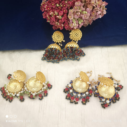 Brass base aati work jhumki earrings