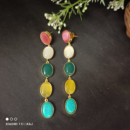 Monalisa stones multi colour long earrings